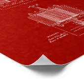 Tesla ElectroMagnetic Motor Patent - Burgundy Red Poster (Hoek)