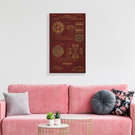 Tesla Patent 00382280 SHT 3 Canvas Afdruk (Insitu (Woonkamer))