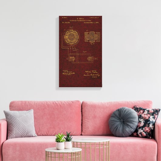Tesla Patent 00382280 SHT 4 Uitgerekte Canvas Prin (Insitu (Woonkamer))
