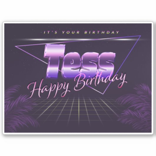 Tess Nom Prénom Lila Retro Sticker (Devant)