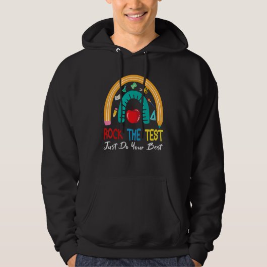 Test Day Rock The Test Teacher Testing Day Rainbow Hoodie (Voorkant)