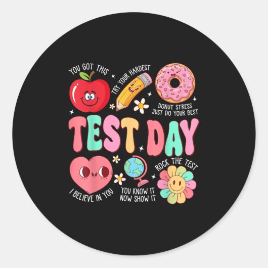 Test Day Rock The Test Testing Day Motivational Te Ronde Sticker (Voorkant)