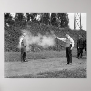 Test kogelvrij vest, 1923. Oude foto Poster