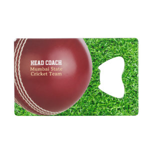 Test Match Red Cricket Ball met aangepaste tekst Kredietkaart Flessenopener