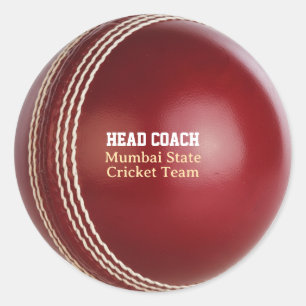 Test Match Red Cricket Ball met aangepaste tekst Ronde Sticker