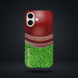 Test Match Rode Cricketbal met Aangepaste Tekst iPhone 16 Hoesje