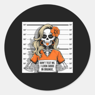 Test me Ik zie er goed uit in Oranje Halloween Ske Ronde Sticker