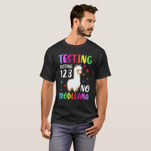 Tests 1 2 3 Geen Probllama schoolexamen Llama T-shirt (Voorkant volledig)