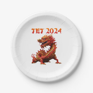 Tet 2024 Jaar van de Draak Vietnamees Nieuwjaar Papieren Bordje