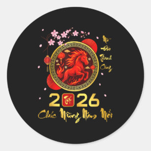 Tet 2026 Vietnamees Jaar Paard Maan Chinese Nieuwj Ronde Sticker