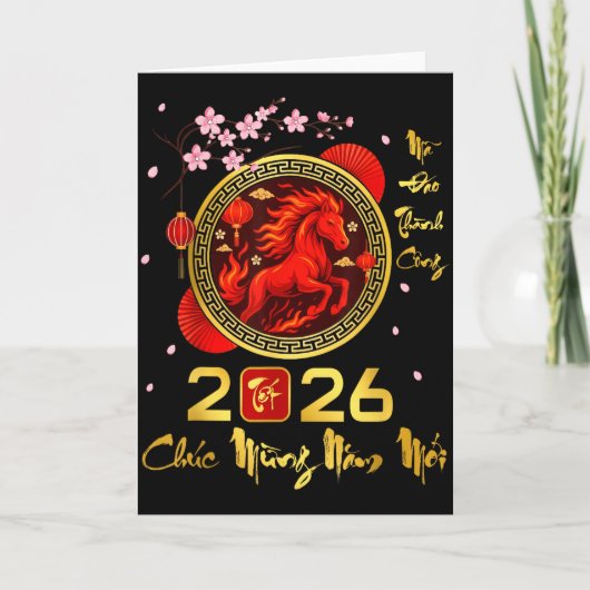 Tet 2026 Vietnamese Year Horse Lunar Chinese New Y Kaart (Voorkant)