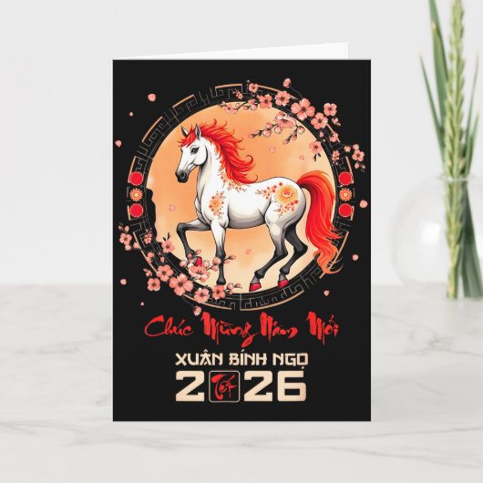 Tet 2026 Vietnamese Year Horse Zodiac Lunar Chines Kaart (Voorkant)
