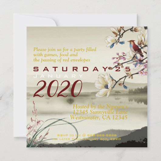 Tet Hoa Anh Dao Nouvel An Vietnamien Invitation SF (Dos)