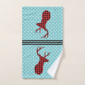 Tête de cerf avec Antlers - Rouge rustique Plaid (Serviette à main)