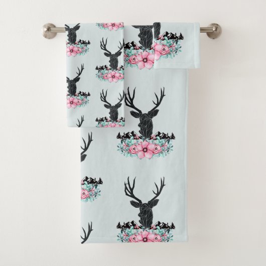 Tête de cerf avec Motif Fleurs et Montagnes (En situation)