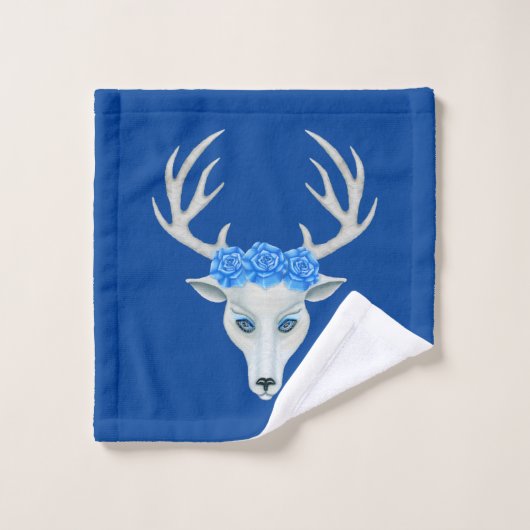 Tête de cerf blanc Whimsical Antlers Joli Rose ble (Gant de toilette)