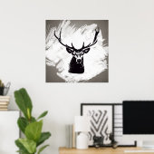 Tête de cerf noir en blanc | Poster (Bureau à domicile)