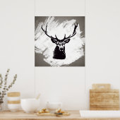 Tête de cerf noir en blanc | Poster (Cuisine)