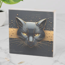 Tête de chat noir avec design à gouttes d'or 🐈