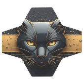 Tête de chat noir avec design à gouttes d'or 🐈 (Plat)