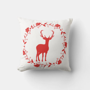 Tête de Coussin de Noël rouge et blanc Stag