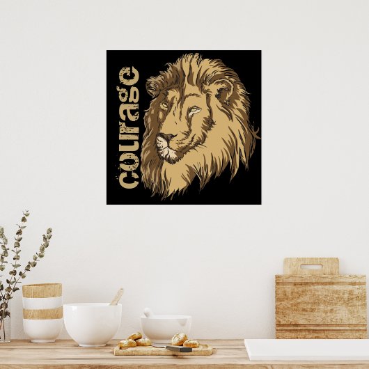 Tête de lion Courage motif imprimé affiche (Cuisine)