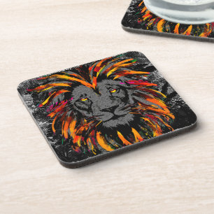 Tête de lion   Dessous de verre Lion orange