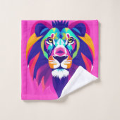 Tête de lion géométrique colorée (Gant de toilette)