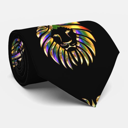 Tête De Lion Imprimé Or Vert Violet Sur cravate No (Roulé)