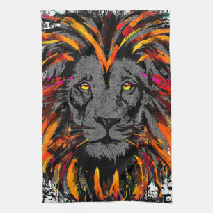 Tête de lion orange - Visage de lion - Serviette 