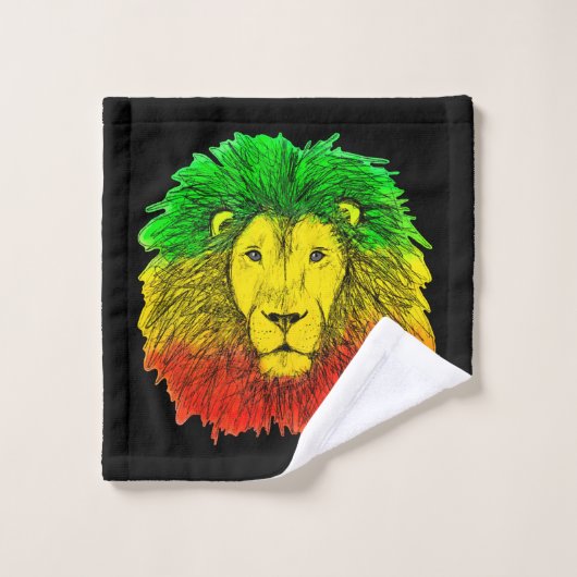 Tête de lion Rasta rouge jaune vert dessin Jamaïqu (Gant de toilette)