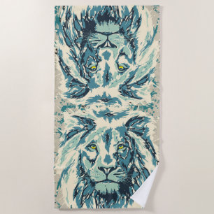 Tête de lion rétro - Serviette de plage face Lion 