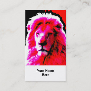 Tête de lion rose carte de visite blanc