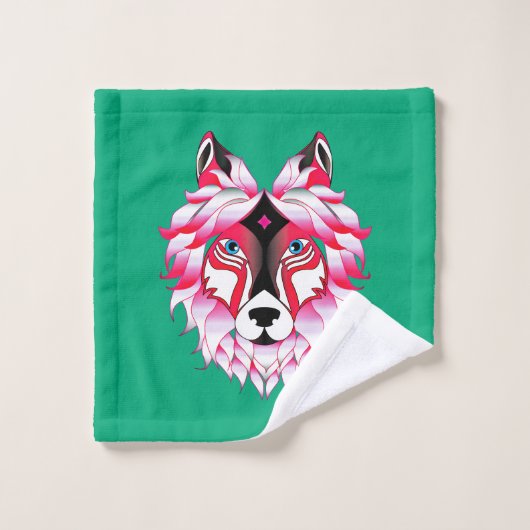 Tête de loup rose Polygone Design-24531 (Gant de toilette)