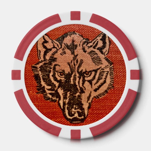 Tête de loup sur des jetons de poker rouge (Recto)