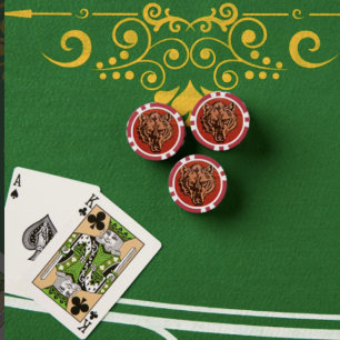 Tête de loup sur jetons de poker rouges