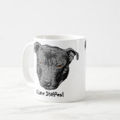 Tête de Staffie, "j'aime Staffies !" Tasse (Devant gauche)