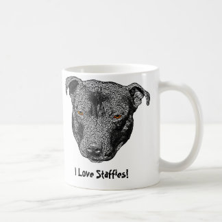 Tête de Staffie, "j'aime Staffies !" Tasse