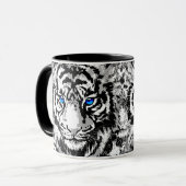 Tête de tigre blanche - Tiger bleu yeux café Mug (Devant gauche)