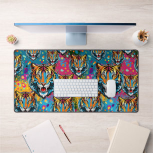 Tête de tigre couleurs arc-en-ciel peinture taches