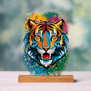 Tête de tigre couleurs arc-en-ciel peinture taches