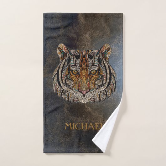 Tête de Tigre, Face, Cuir Aspect (Serviette à main)