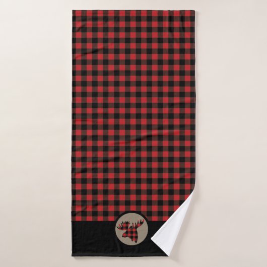 Tête rouge d'orignaux de plaid de Buffalo (Serviette de bain)