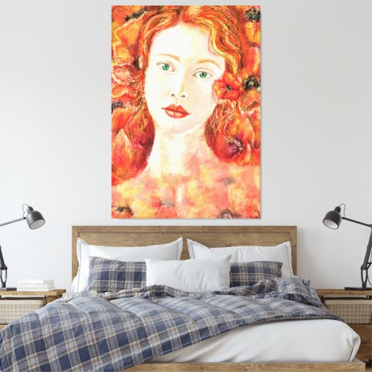 Tête rouge jolie toile verte teintée femme Imprime (Insitu(Chambre))