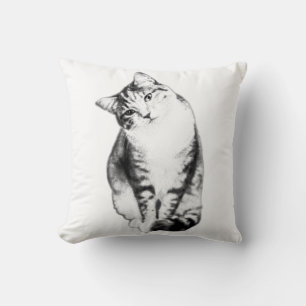 Tête Tilt Tabby Chat Oreiller Monochrome