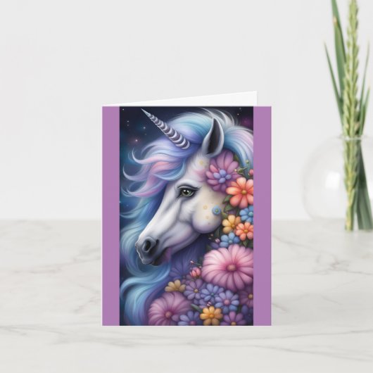 Tête Unicorne Avec Carte de remerciements Fleurs (Devant)