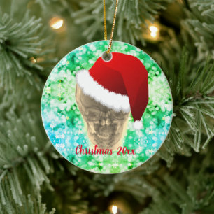 Tête Xray Santa Hat Ornement en céramique de No