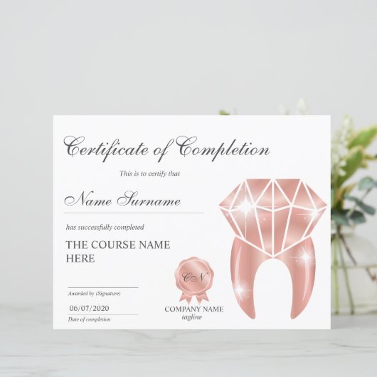 Teth Whitening Certificate of CompleTING Course (Staand voorkant)