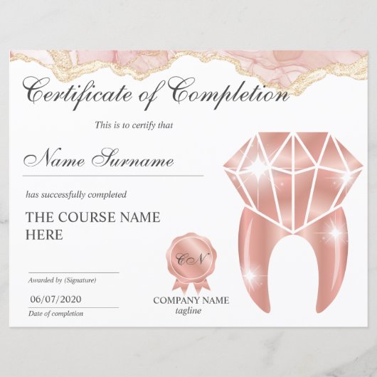 Teth Whitening Certificate of CompleTING Course (Voorkant)