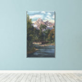 Teton National Park, WY - Twin Peaks Uitzicht Canvas Afdruk (Insitu (Houten vloer))